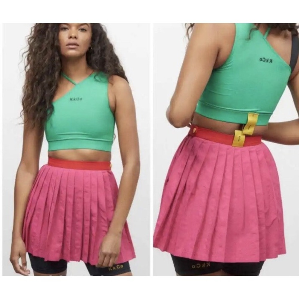 KkCo Outside Pleated Skort Pink Red Black Activewear‎ Skirt Shorts Womens Large